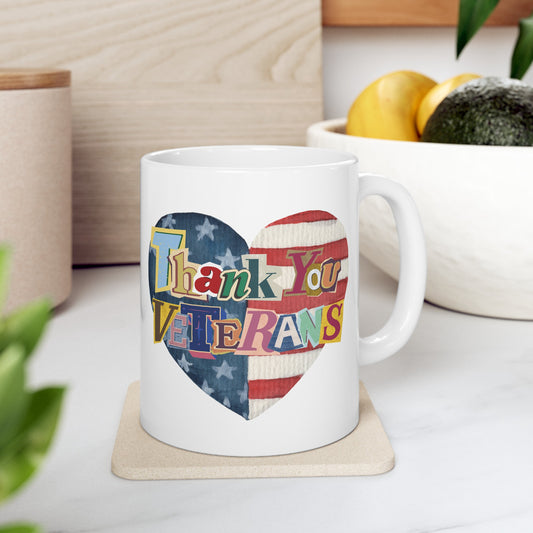 Happy Memorial Day Heart USA FLAG Ceramic Mug, 11oz